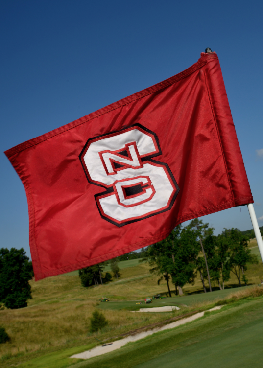 A green flag with an NC State logo.