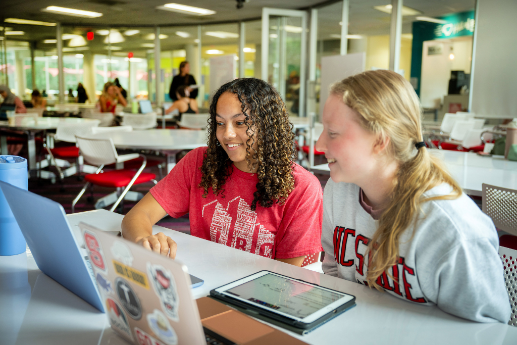 Students collaborating over a computer